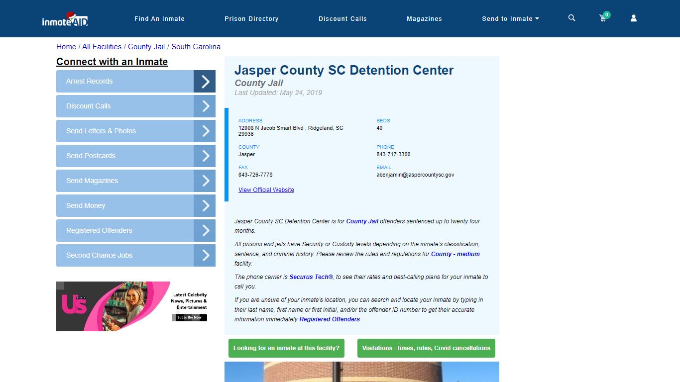 Jasper County SC Detention Center - Inmate Locator - Ridgeland, SC